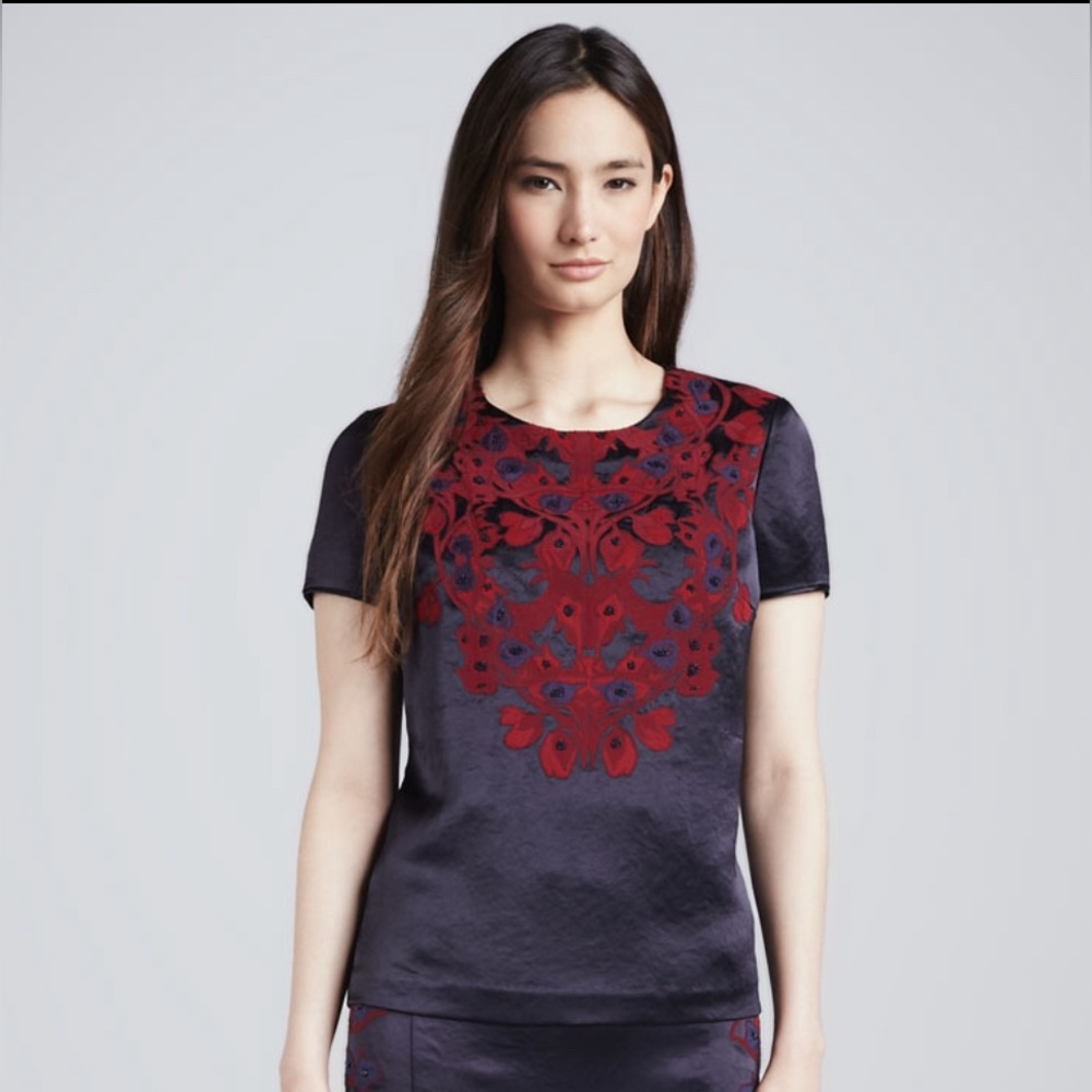 Tori Burch Satin Embroidered and Beaded Top